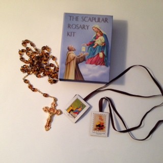 Brown Scapular with Rosary in One